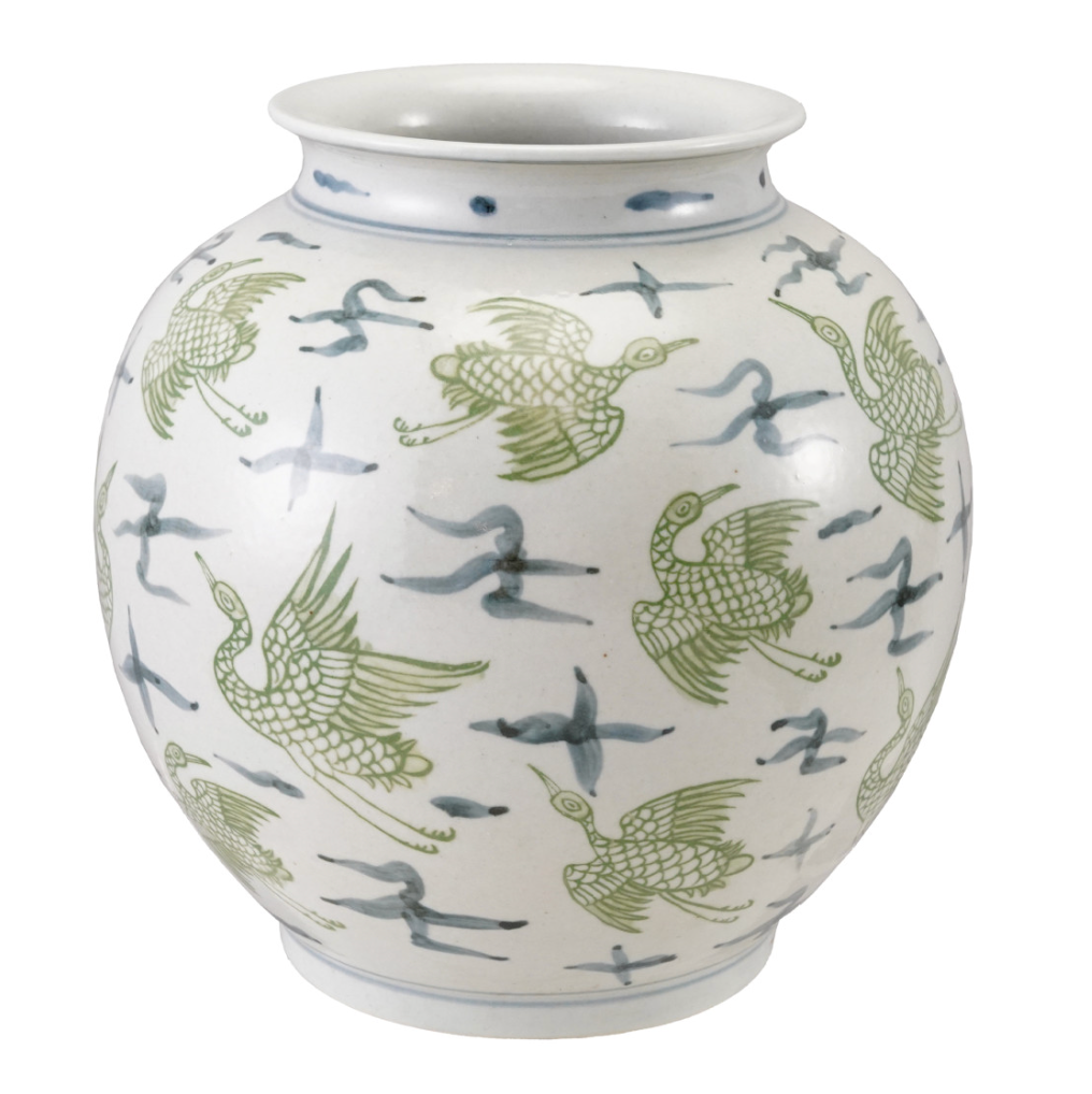 Hand-Painted Ceramic Vase with Crane Pattern