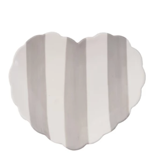 Hand-Painted Stoneware Striped Heart Shaped Dish - Gray