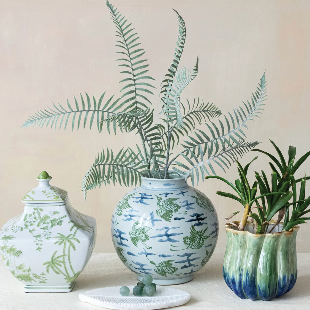 Hand-Painted Ceramic Vase with Crane Pattern
