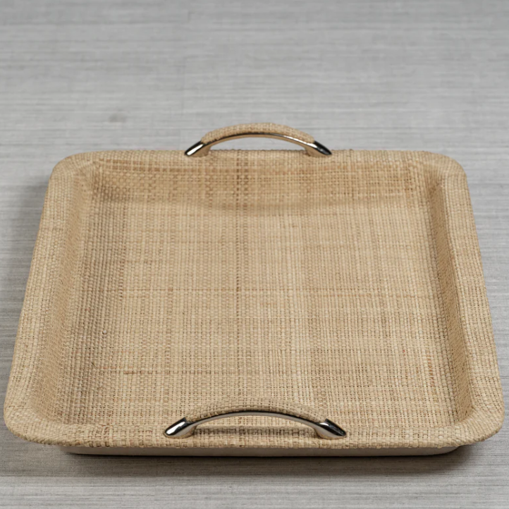 Airelles Raffia and Chambray Serving Tray - Large