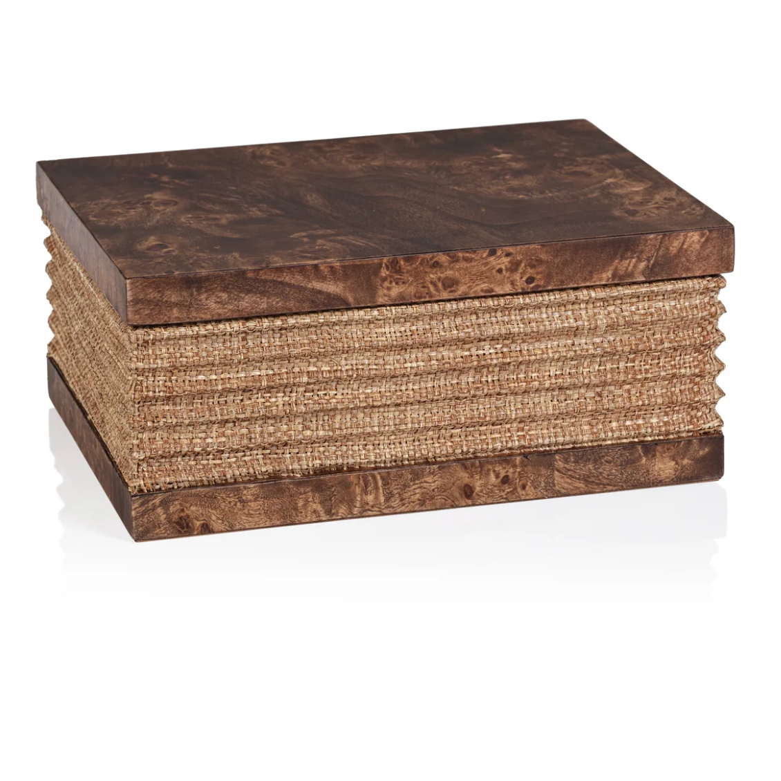 (L) Rosso Burlwood & Raffia Box  - 11" x 9" x 4.5"