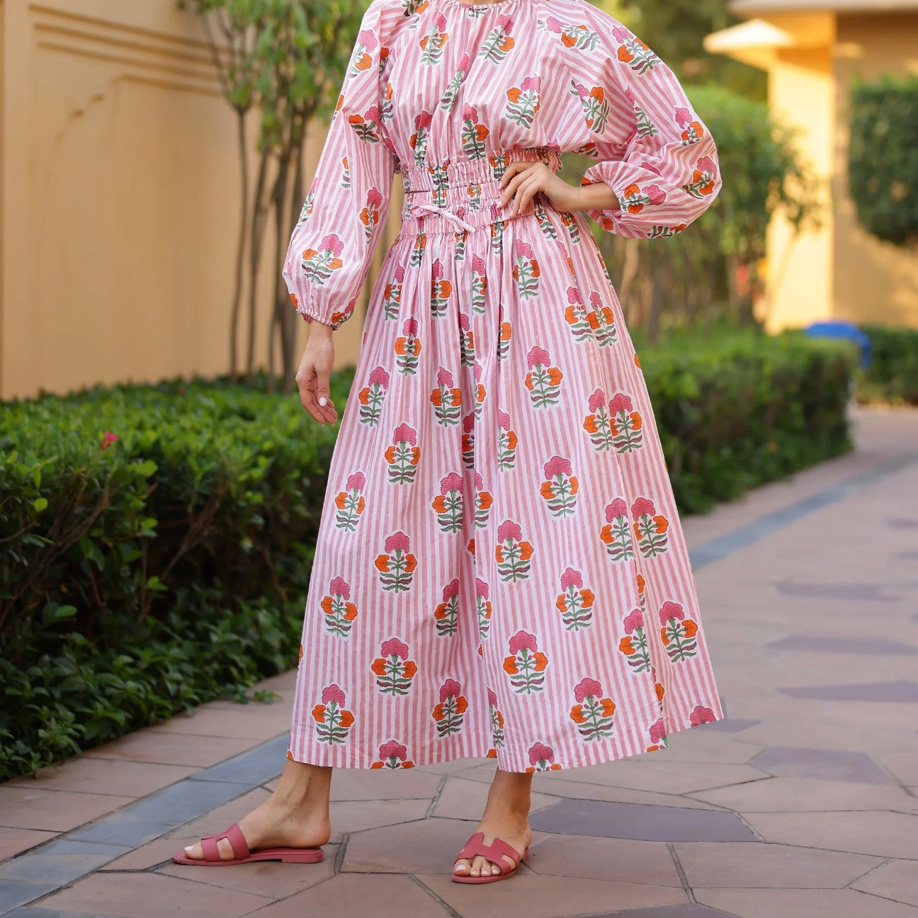 Newport Skirt Pink/Orange Flower on Pink Stripe