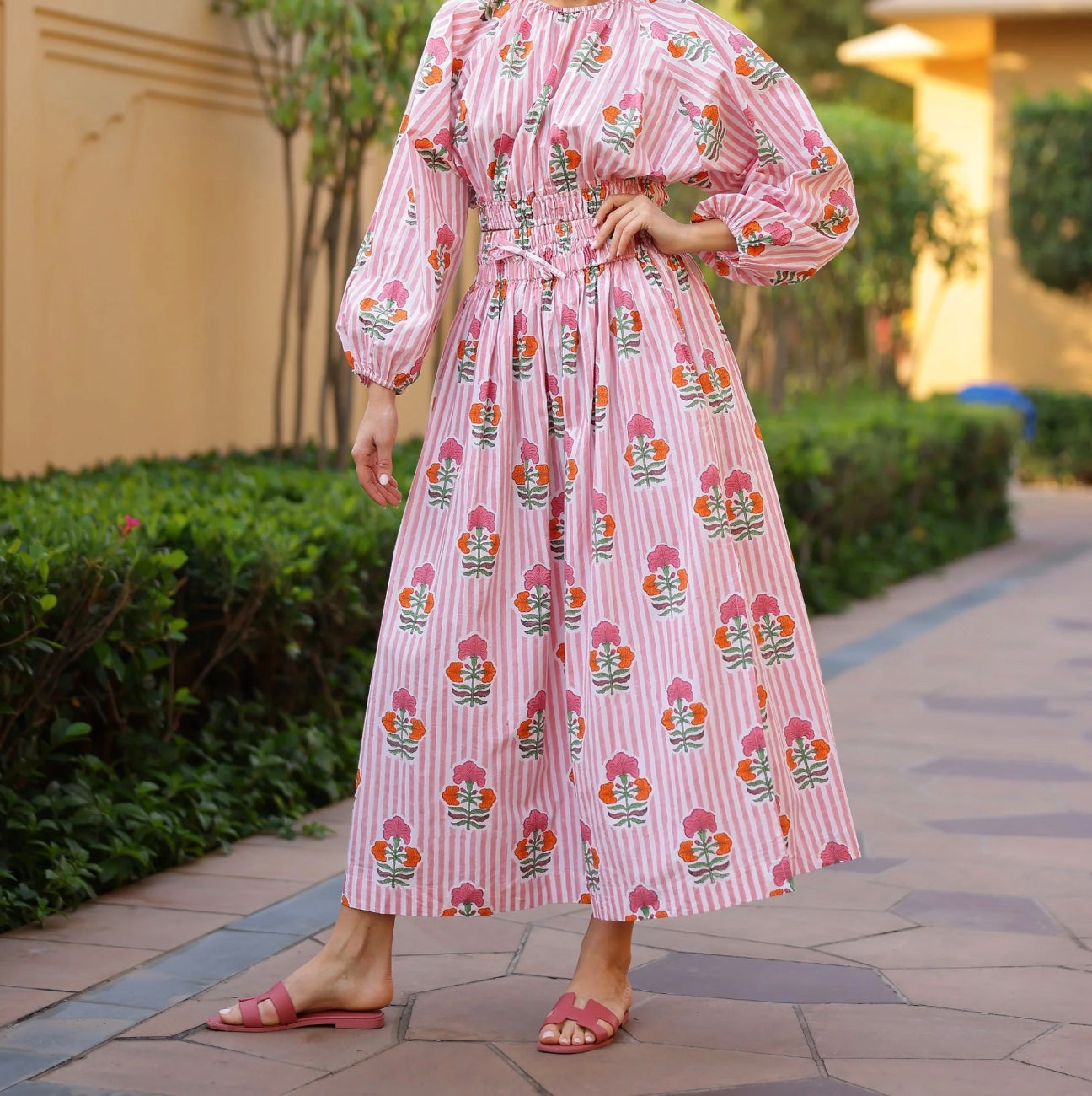 Newport Skirt Pink/Orange Flower on Pink Stripe