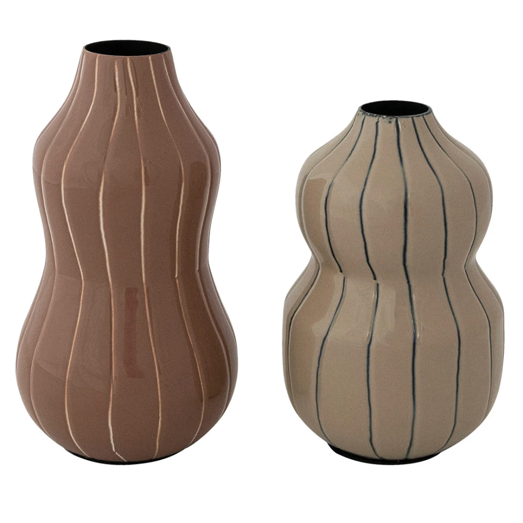 Enameled Metal Organic Striped Vase, 2 Styles