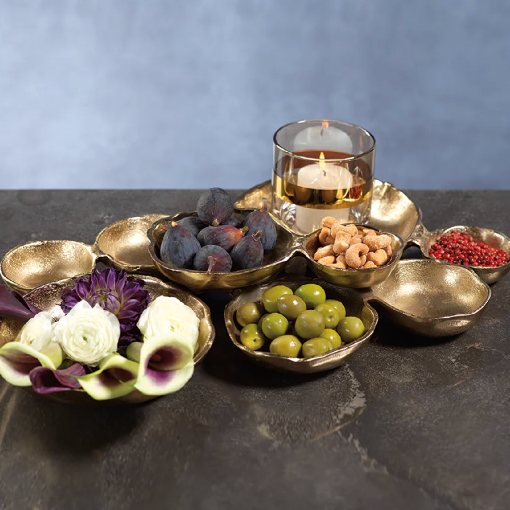 Cluster of Nine Serving Bowls - Dark Gold / Round