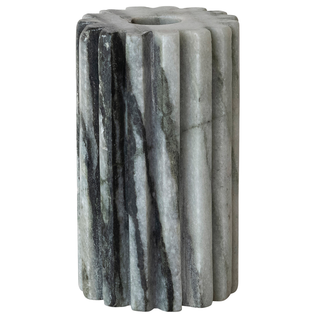 Marble Cogged 2-Sided Tealight/Taper Holder, Black Melange