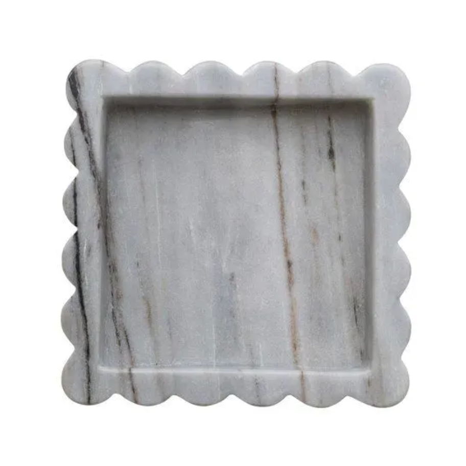 Marble Scalloped Tray, Grey Melange