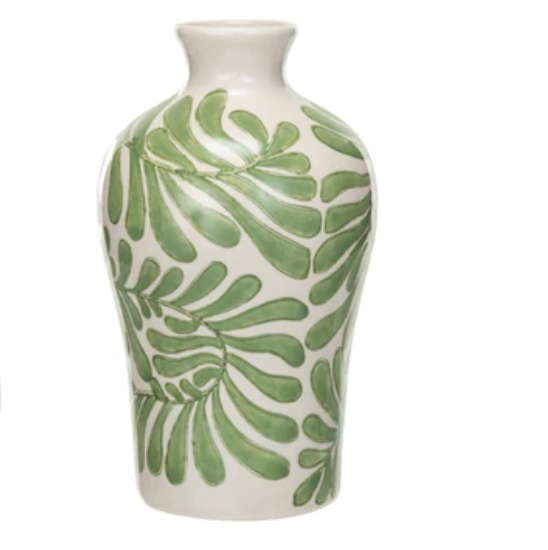 Hand-Painted Stoneware Vases w/ Abstract Designs