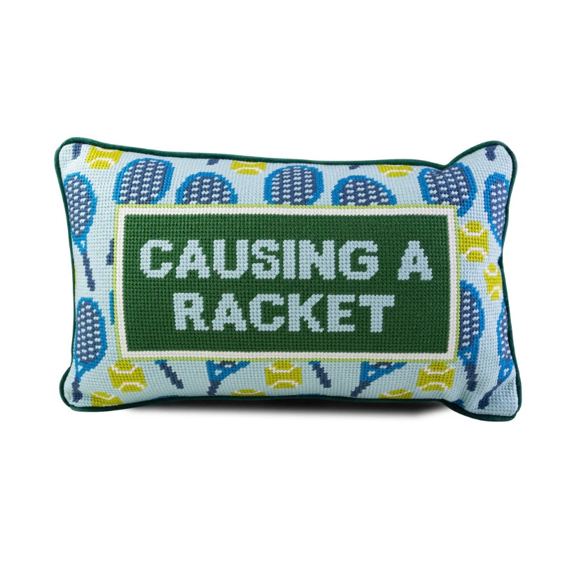 Causing a Racket Needlepoint Pillow