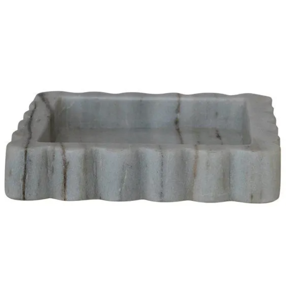 Marble Scalloped Tray, Grey Melange