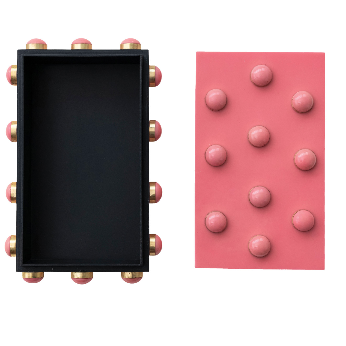 Resin & Brass Studded Box, Pink & Gold Finish