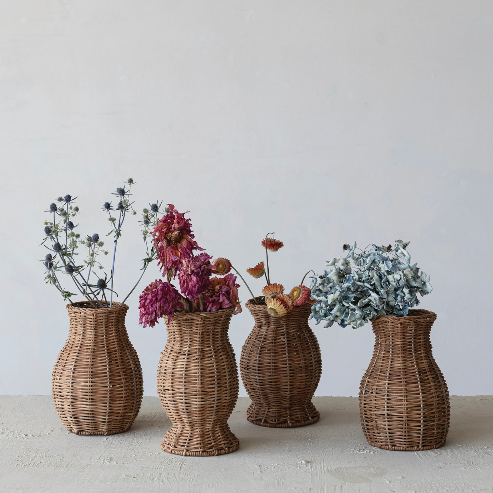 Hand-Woven Rattan Vase w Glass Insert, Natural, 4 Styles