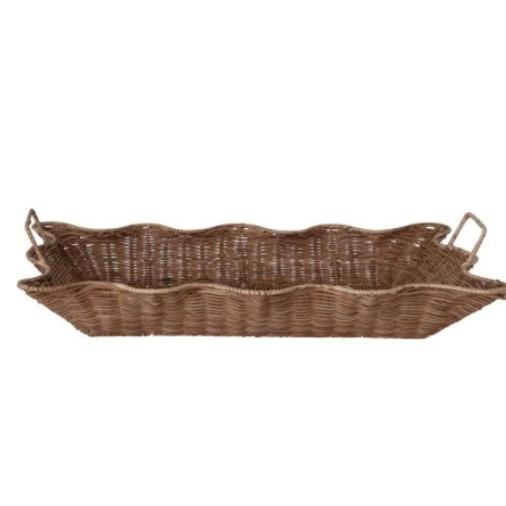 Decorative Hand-Woven Rattan Scalloped Nesting Trays with Handles, Natural,