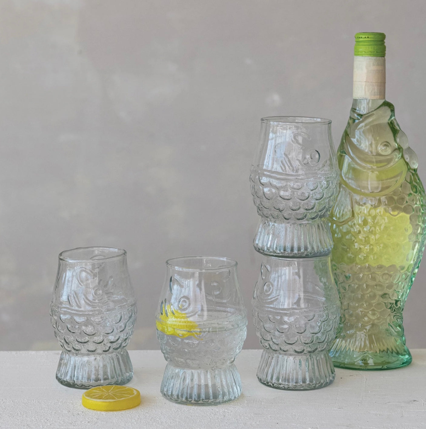 12 oz. Pressed Glass Fish Shaped Drinking Glass