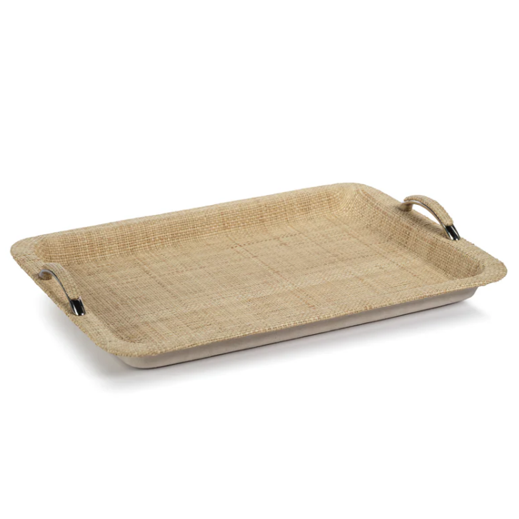 Airelles Raffia and Chambray Serving Tray - Large