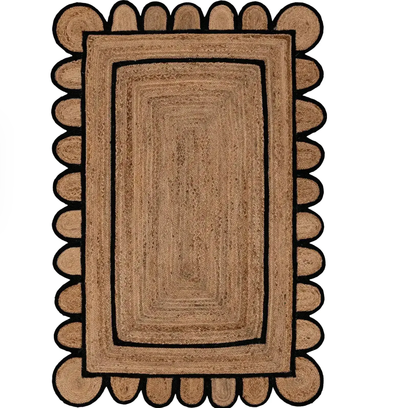 Handmade Black Scalloped Jute Rug | 2' x 3'