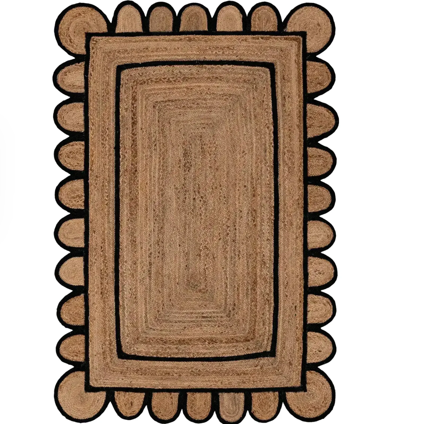 Handmade Black Scalloped Jute Rug | 2' x 3'