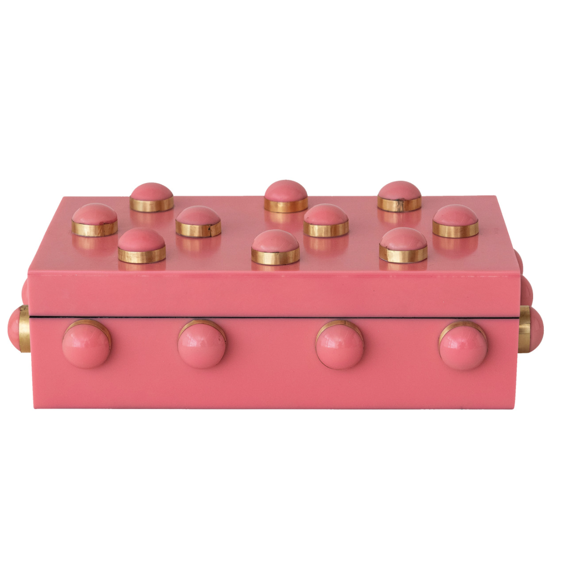 Resin & Brass Studded Box, Pink & Gold Finish
