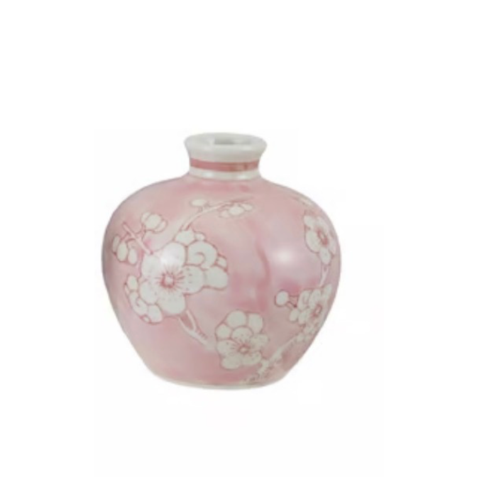 Hand-Painted Stoneware Vase W Cherry Blossoms,Pink & White,3 Styles