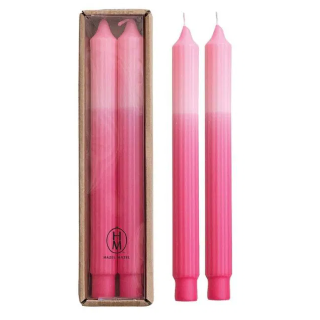 2 Tone Pleated Taper Candles, Pink