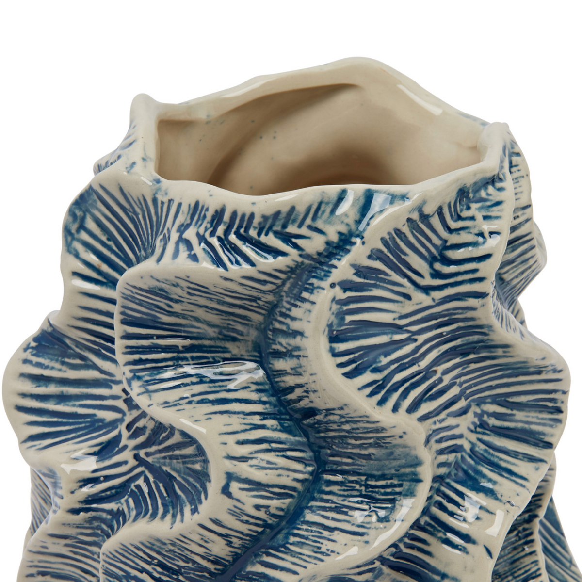 Textured Stoneware Organic Shaped Vase, Reactive Glaze, Blue
